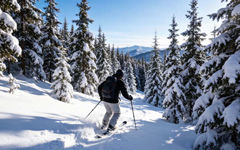 Backcountry ski touring on pristine Xinjiang powder snow