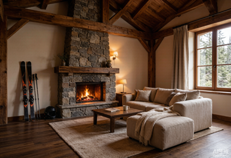 A cozy warm lodge interior after a day on the slopes