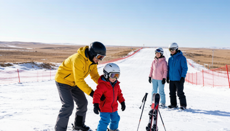 Winter village scene near Xinjiang ski slopes