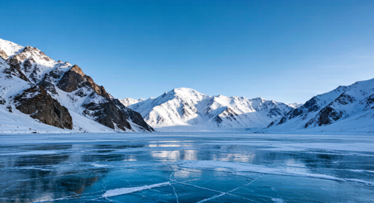 Frozen lake in a Xinjiang winter landscape