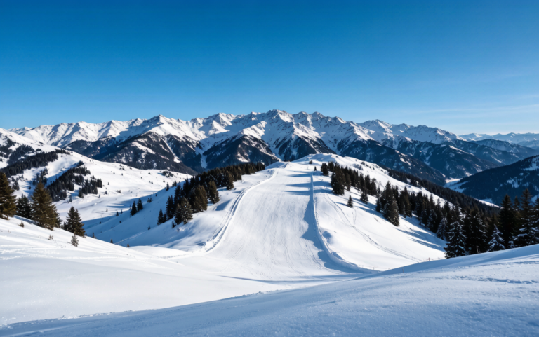 Wide panoramic shot of a Xinjiang ski resort valley