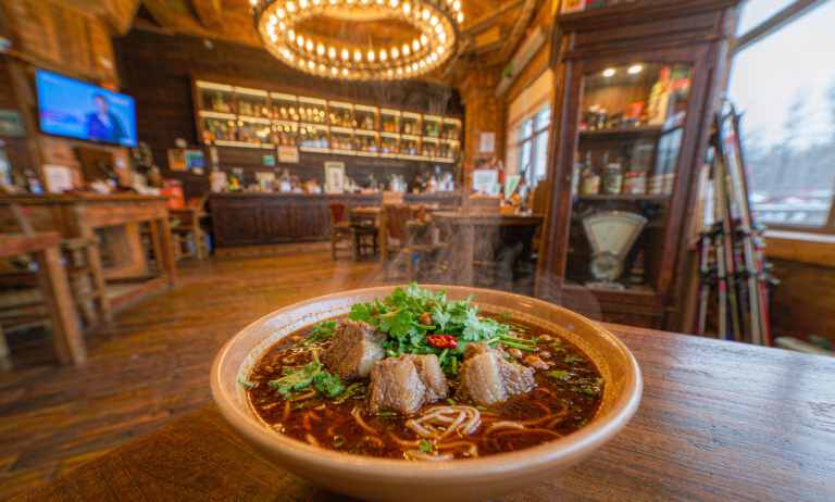 Lamb noodle soup at a Xinjiang ski resort cafeteria
