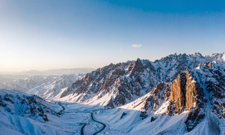 Tian Shan mountain highway winter