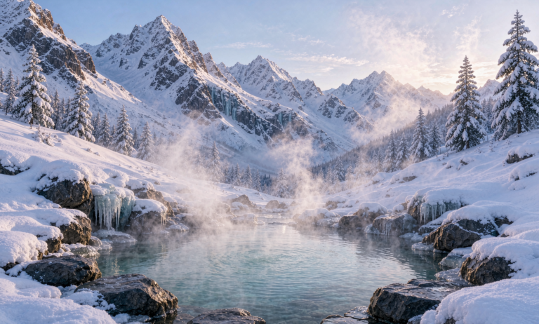 Xinjiang hot spring winter