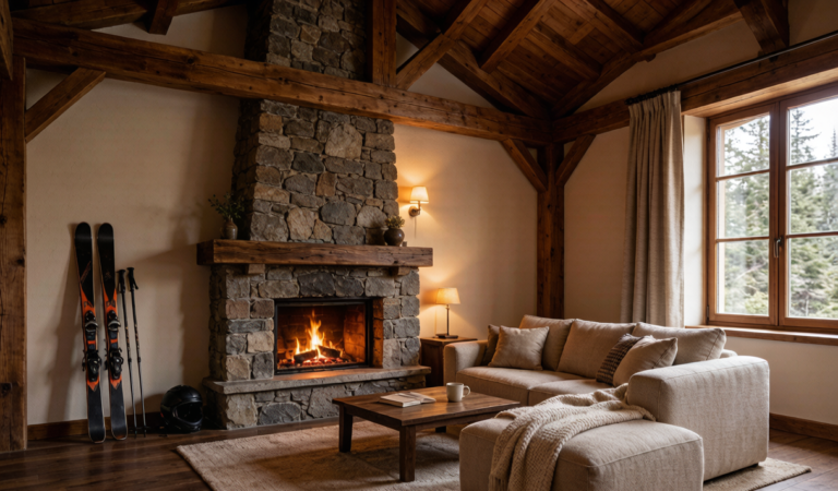 Cozy ski lodge interior in Xinjiang