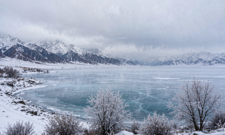 Frozen Sayram Lake Xinjiang winter