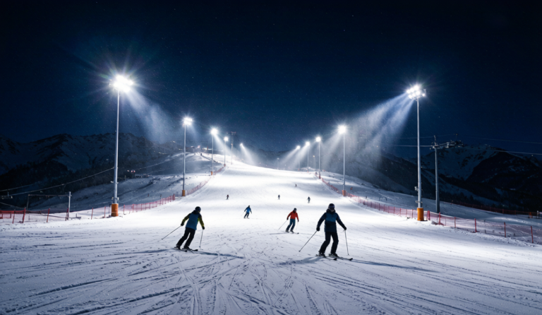 Floodlit night skiing in Xinjiang