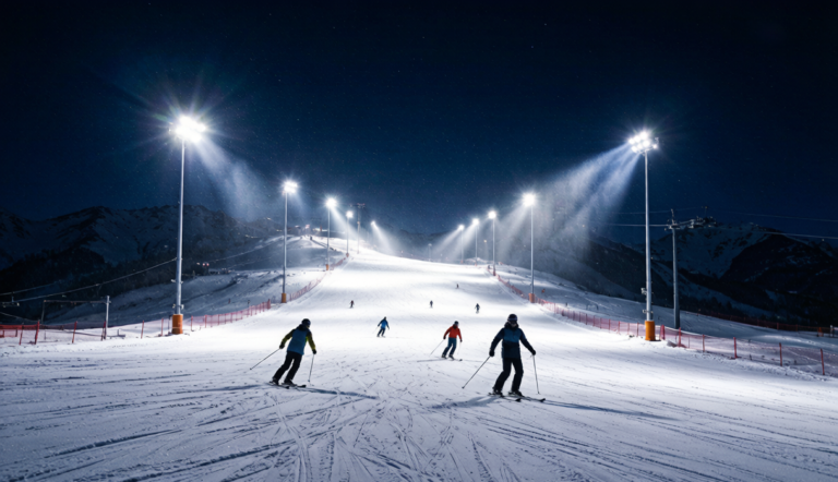 Floodlit night skiing in Xinjiang