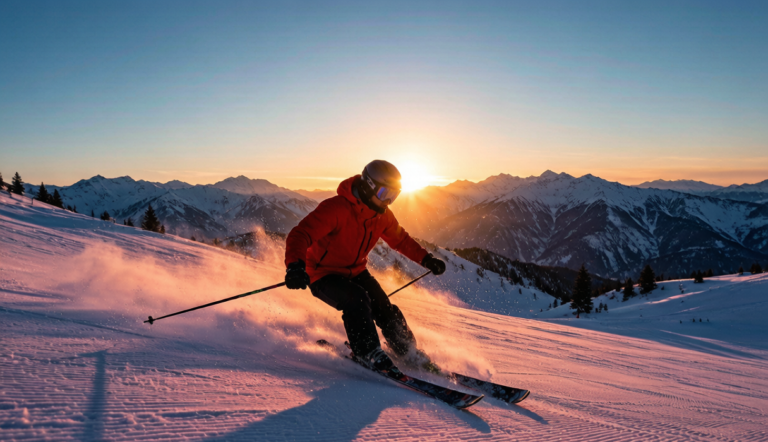 Skier carving through Xinjiang powder