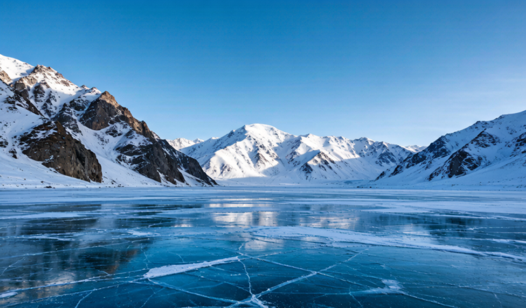 Frozen lake in Xinjiang winter